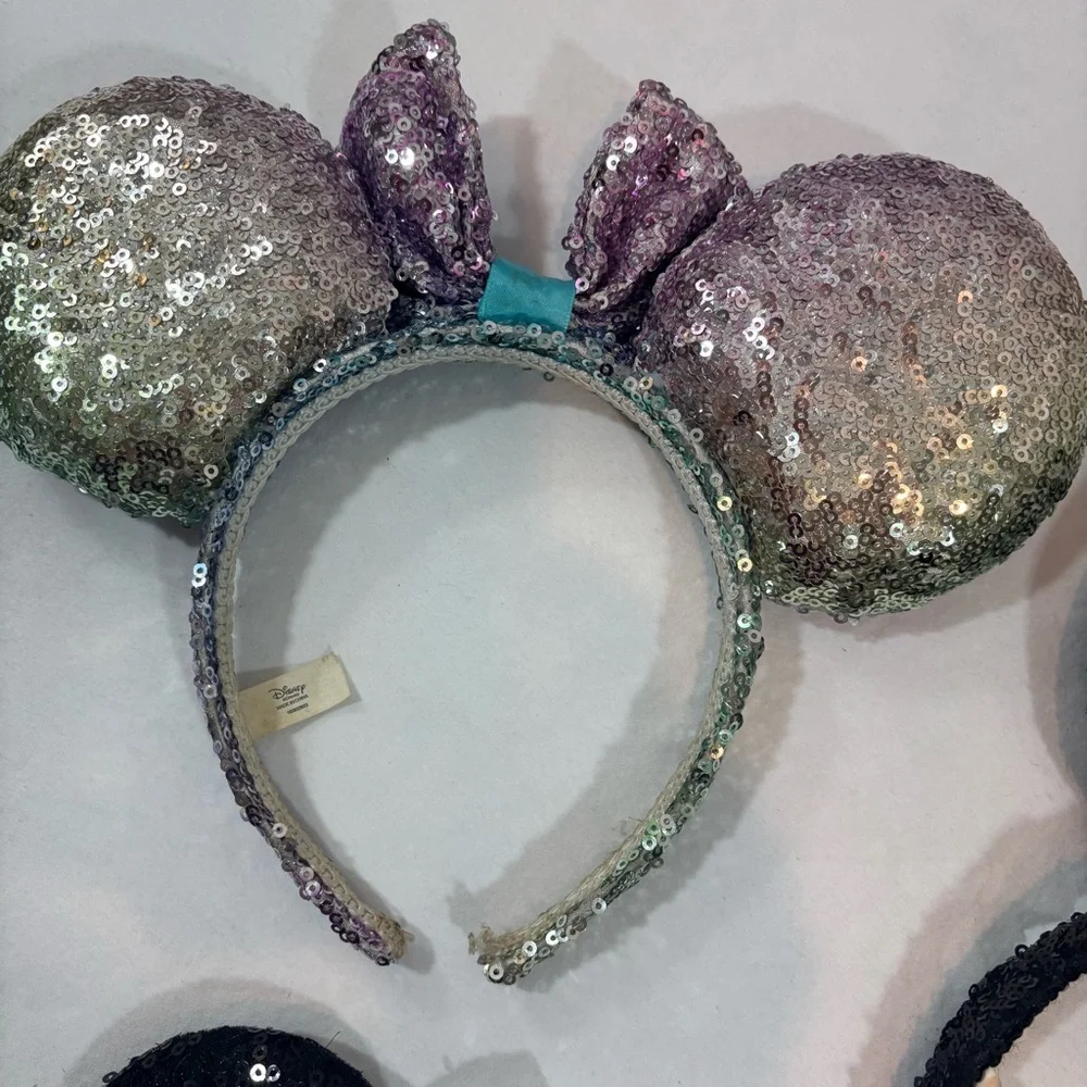 Disney Minnie Mouse Headband Ears With Bow Multicolor & Black Sequin Hat Mickey - Picture 3 of 6